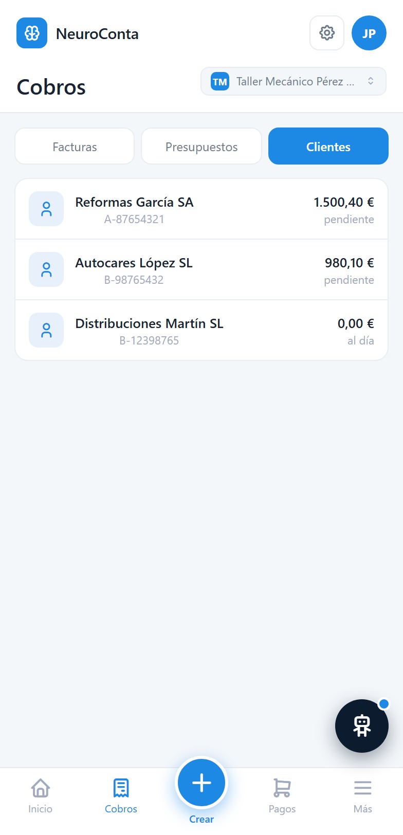 Crear una factura paso 1: seleccionar cliente en la app