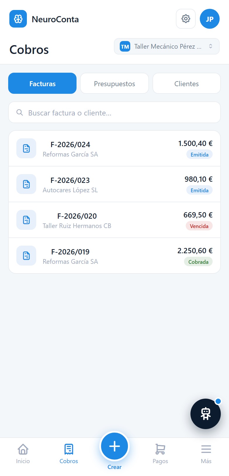 Crear una factura paso 2: añadir conceptos e importes